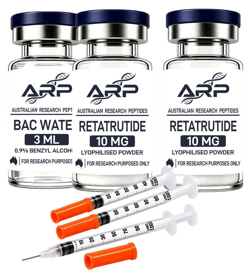 Retatrutide Value Bundle — 2 × Retatrutide 10mg + BAC Water 3ml + Insulin Syringes 20 Pack, as supplied