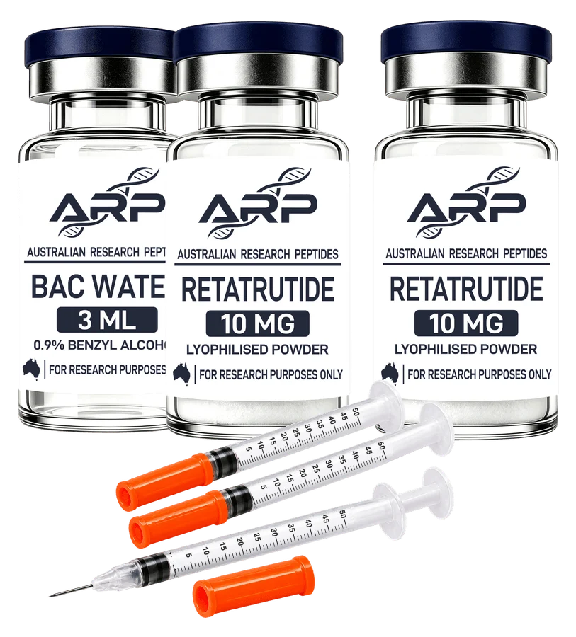 Retatrutide Value Bundle — 2 × Retatrutide 10mg + BAC Water 3ml + 0.5 mL Graduated Syringes 20 Pack, as supplied