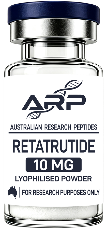 Retatrutide 10mg research vial with Australian Research Peptides label