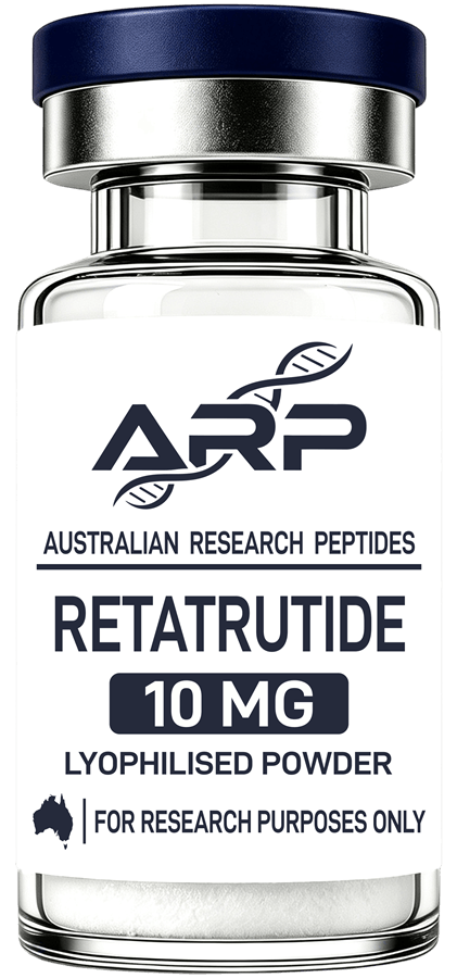 Retatrutide 10mg research vial with Australian Research Peptides label